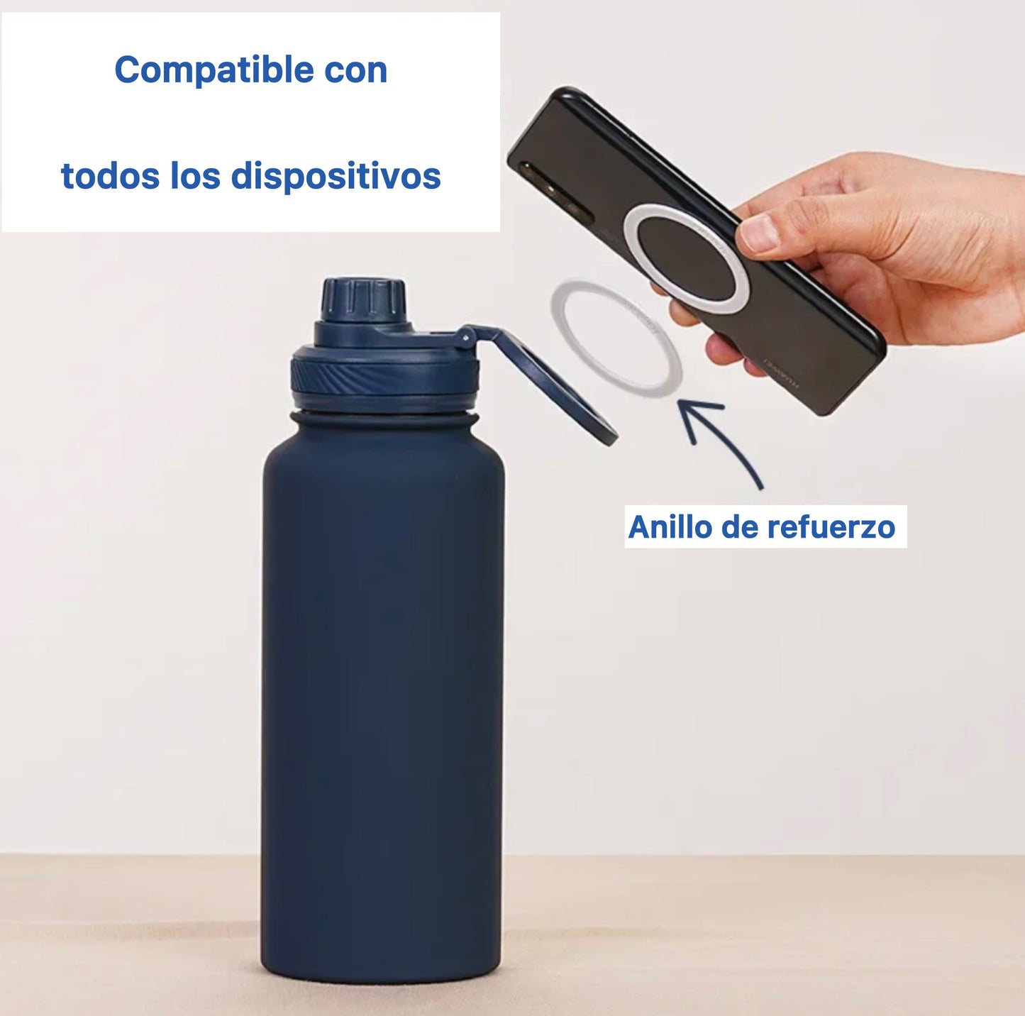 Botella de Agua con Imán para Celulares (Trípode)